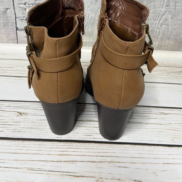 NEW Women's Just Fab Cognac Brown Ankle Booties Shoes Business Casual Dressy - Picture 6 of 9